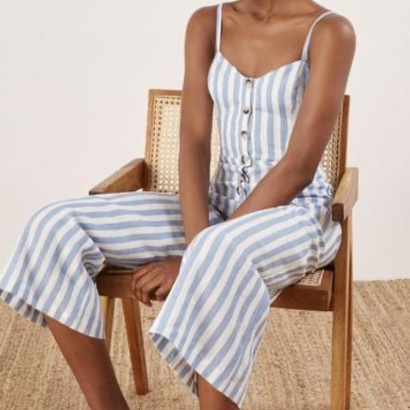 Reformation Torta jumpsuit linen blue stripe 4 nwt - Picture 5 of 9